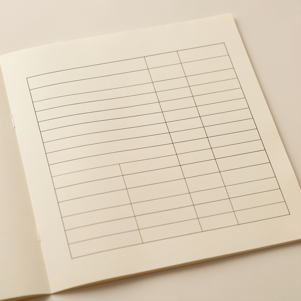Nahaufnahme eines handschriftlich ausgefüllten Aktivitätsprotokolls auf cremefarbenem Papier, strukturierte Tabelle